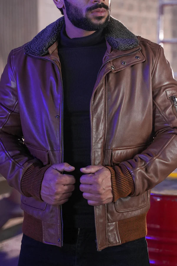 Vintage Flight Jacket with Fur Collar (Premium Artificial)