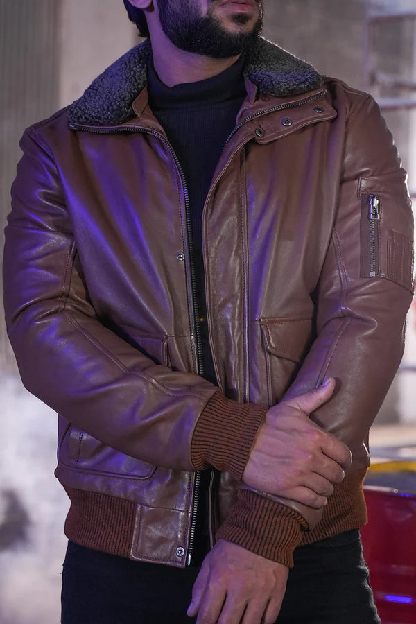 Vintage Flight Jacket with Fur Collar (Premium Artificial)