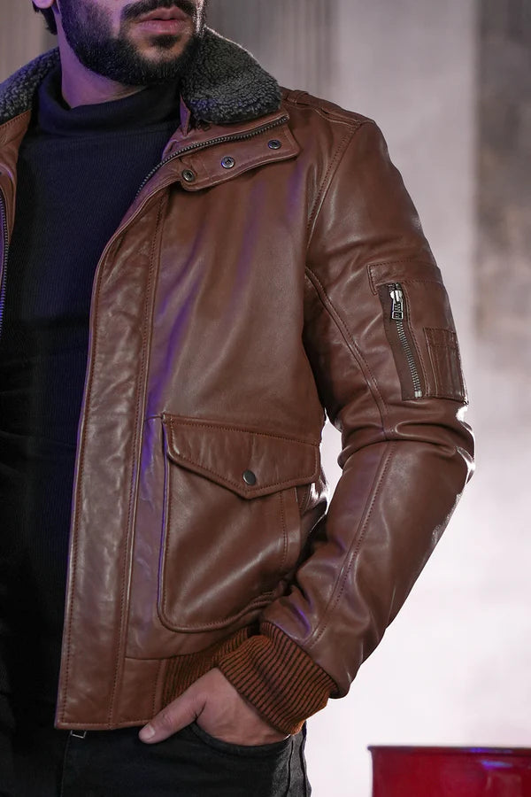 Vintage Flight Jacket with Fur Collar (Premium Artificial)